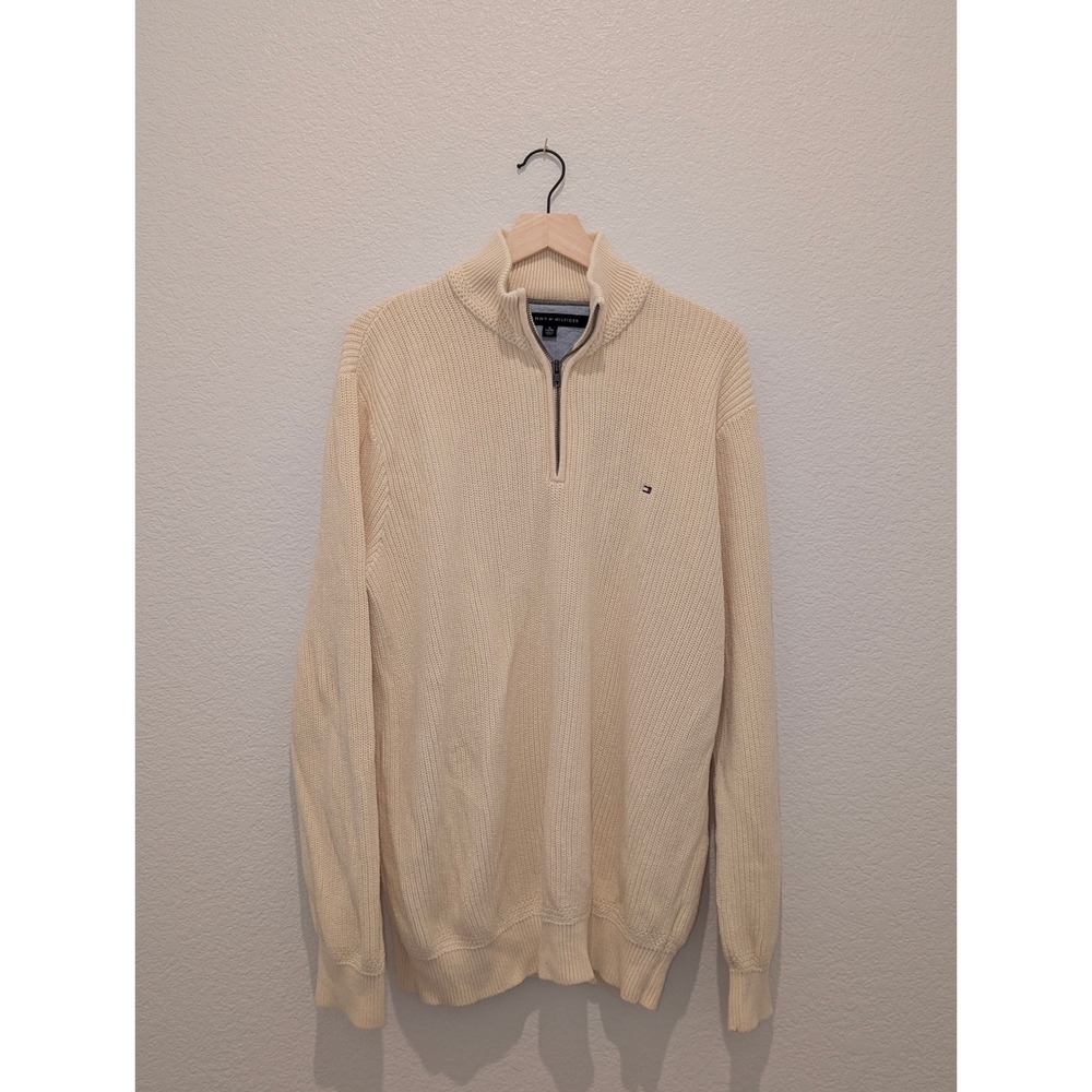 Tommy Hilfiger XL Butter Yellow 100% Cotton Quarter Zip Pullover Sweater